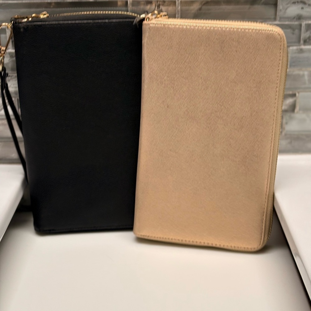 NM Brand Ladies 8” Slim Wristlet Wallet. Rose Gold-NWT + Free Wallet In Black.